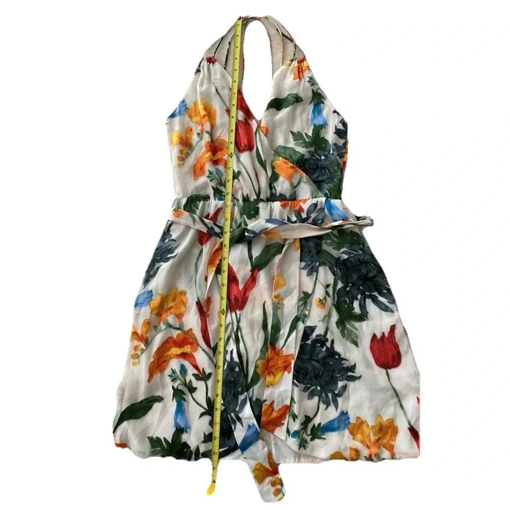 Alice + Olivia Sz 6 Dress Faux Wrap Silk Blend  Floral Mini Belted ‎ EXCELLENT